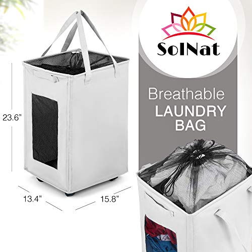 Collapsible Laundry Basket with Wheels, White Large, Rolling Laundry