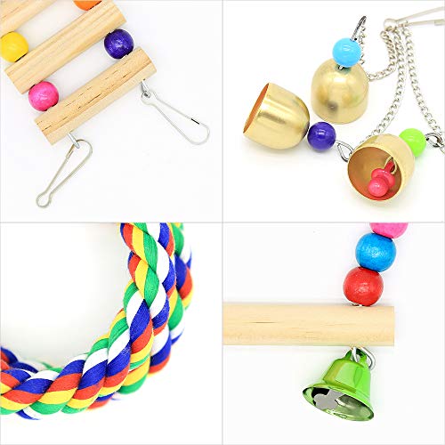 DOMIGLOW Bird Toys for Parrots - 12 Pack Bird Perch Ladder Hanging Chew Toys Colorful Parrot Toys Bird Cage Accessories for Cockatiel Parakeet Macaw Parrotlet Conure Lovebird (12Pcs)