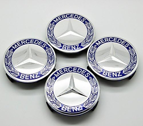 balagongzhu MERCEDES SET OF 4 Dark BLUE CENTER WHEEL HUB CAPS 75 MM COVER CHROME EMBLEM