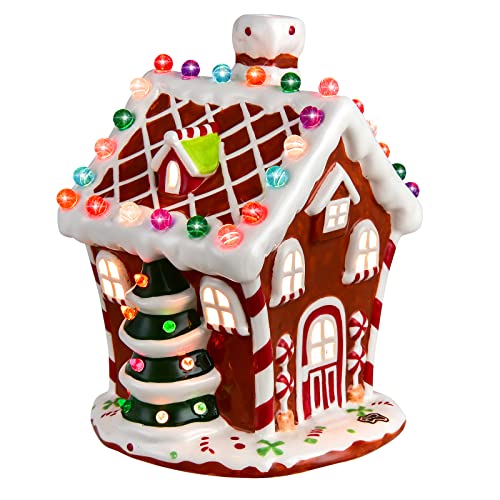 GOFLAME PreLit Tabletop Christmas Village Decoration, 10" Ceramic