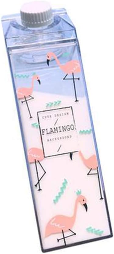 josietomy Flamingo Transparent Cup with Lid,Plastic Water Bottle Portable BPA Free leak Proof Cute Milk Box Cup Unbreakable 500ML