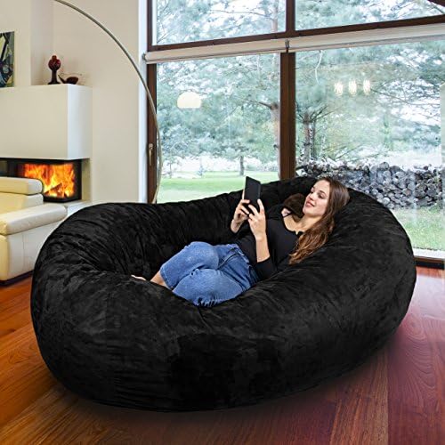 Gigantic Bean Bag Chair in Limo Black with Memory Foam Filling and Machine Washable Velour Cover- Comfortable Cozy Lounge Sack to Chill - Huge Bed, Large Sofa, Cozy Lounger - Kids, Adults &amp; Teens
