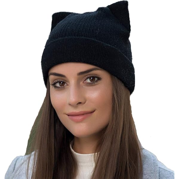 XIHIRCD Cat Ear Hat, Cat Ears Knitted Hat with Hanging Fur