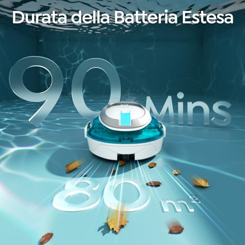 BRINBO S2 Robot Piscina, Aspirapolvere Senza Fili Ricaricabile, Doppia Filtrazione e Doppio Motore, 90min Funzionamento, 2,5H Ricarica Rapida, Parcheggio Automatico(Azul perlado Blanco)