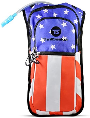 Thrillseeker Rave Hydration Backpack with Style - Has 2L Water Reservoir for festivals, raves, hiking, biking, and more (American Flag)