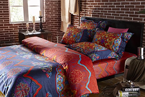 LELVA Boho Style Bedding Set Bohemian Ethnic Style Bedding Set Boho Duvet Cover Set Camel Pattern Bedding Set Full/Queen 4pcs (3, Queen)