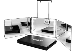 WARIVE Self Find-3 Way Mirror for Self Hair Cutting with Ring Light,Rechargeable 360 Mirror for Hair Tools,Light and Height Adjustable