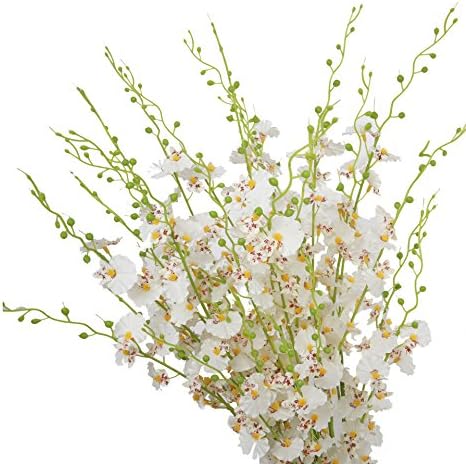 Artificial Flowers 10 Pieces 38"Long of Dancing Lady Orchid Oncidium Silk Orchid Fake Flower for Wedding Home Office Decoration (white)