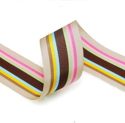 Grosgrain Stripe Ribbon 1-7/16" Ivory and Multicolored Stripes 10 Yards