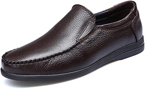 MVVT Men's Loafers Slip On Shoes Soft Leather Dress Oxford shoes (12 D(M) US, Brown)