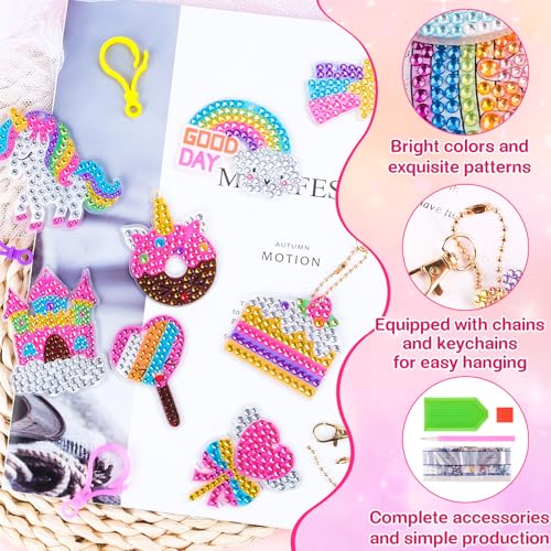 HGRGHH DIY Diamonds for Girls 6-12 Years, 15PCS Keychains Diamond Painting, 5D Diamond Painting Keychain, Diamond Craft Set, Birthday Gift for Girls 6-12 Years Old
