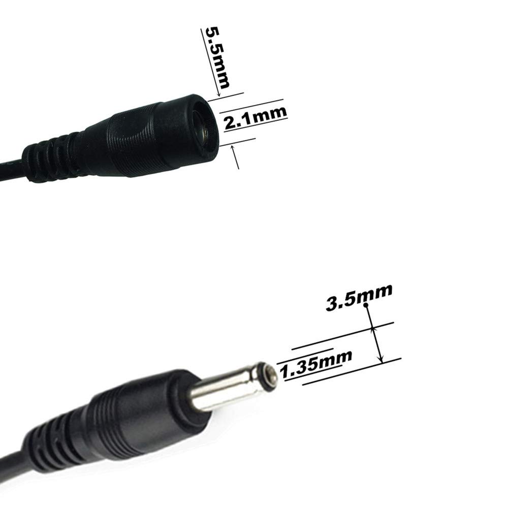 DZYDZR 2pcs 1 Meter 2.1mm x 5.5mm Female to 1.35mm x 3.5mm Male DC Extension Cable Converter Black 22 AWG Copper Wire Plug Max 24V 3A (3.3ft) - Image 4