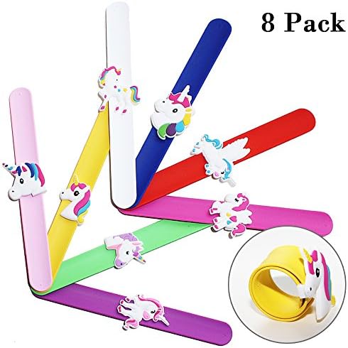 Silicone Unicorn Slap Bracelets Bulk 8 Pack in 8 Different Colors for Girls, Boys and Kids - Unicorn Party Supplies, Birthday Favor, Children's Day Show Perfect Gifts