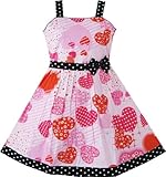 Sunny Fashion Girls Pink Heart Print Bow Tie Party Sundress
