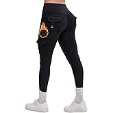 AEEZO Womens Fleece Lined Cargo Leggings with Pockets Thermal Butt Lifting Hidden Scrunch Cold Weather Yoga Pants