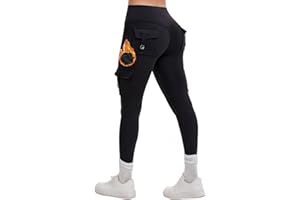 AEEZO Women's Fleece Lined Cargo Leggings with Pockets Butt Lifting Hidden Scrunch Thermal Cold Weather Yoga Pants