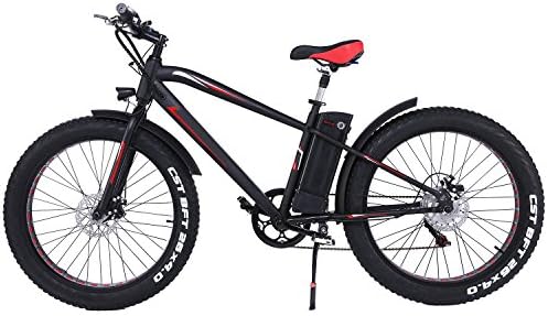 Zaplue Electric Fat Tire Bike 26 Inch Beach Snow Bicycles with 300W Brushless Motor and 36V 10AH Lithium Battery 6 Shimano Speeds (Black)