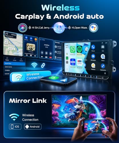 Motorsi Autoradio 4+64G con Carplay Wireless/Android Auto per VW Volkswagen Golf 5 6 Jetta Passat Tiguan Seat Touran Skoda ,con 9 “ HD Schermo Bluetooth/USB/Type-C/EQ,5G WiFi ,GPS ,telecamera