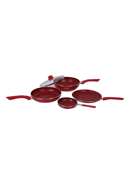Wonderchef Royal Velvet Induction Base Aluminium Cookware Set, 5-Pieces, Red