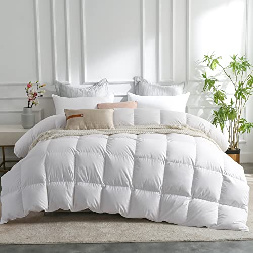 C&W White Goose Down Comforter Queen Size Down Duvet Insert 90x90 inches 100 Cotton Shell All