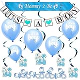 ARTIT Baby Shower Boy Blue Decorations Set Party Decor Bundle Supplies Kit with the Hottest Favors - It's a Boy Theme Banner Balloons Mommy Sash Elephant Cards Foil Swirls Large Acrylic Gift Pacifiers