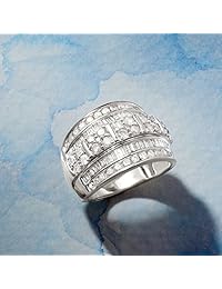 Ross-Simons 2.00 ct. t.w. Anillo de plata de ley con diseño de Baguette y diamante redondo