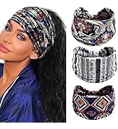 CAKURE African Headbands Wide Turban Stretchy HairBands Elastic Head Bands Cotton Head Scarf for ...