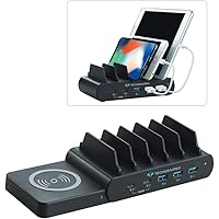 Techsmarter 6-Port Charging Station with 100W 2-Port USB-C PD, 15W Wireless Charger, Three 18W Fast Charging USB Ports. Compa