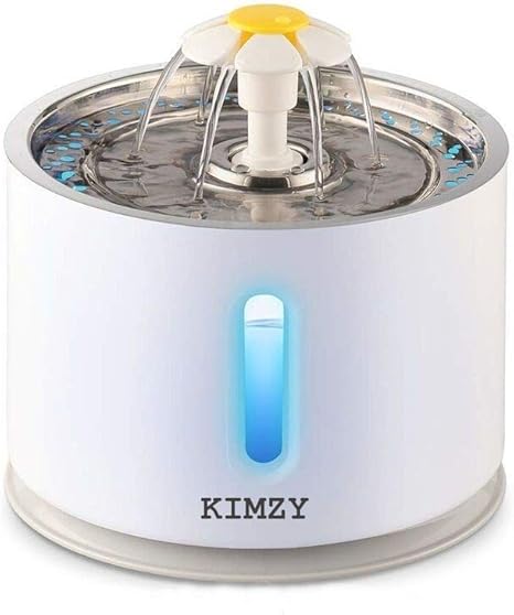 Kimzy Fontaine à Eau Pour Chats Et Chiens 24 L Plateau En Acier Inoxydable Hygiénique Led Lumineuse Et Fente De Niveau Deau Distributeur Eau Pour