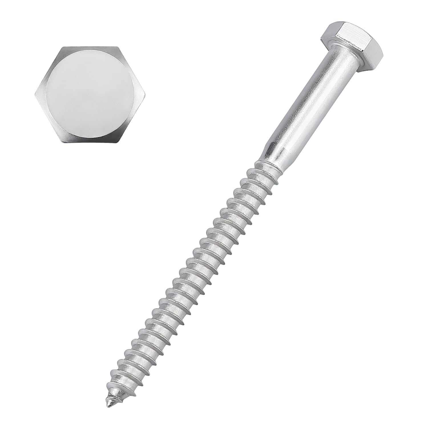 5/16" x 4-1/2" Hex Head Lag Screws Bolts 10 PCS, 304 Stainless Steel 18-8, Full Thread