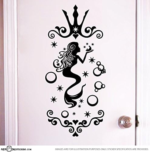 STICKTAK STICKERS Mermaid with Butterflies &amp; Stars Vinyl Sticker Wall Art Decal - AUSTRALIAN MADE - GENUINE HANDMADE PRODUCT IS SOLD ONLY BY STICKTAK STICKERS STORE