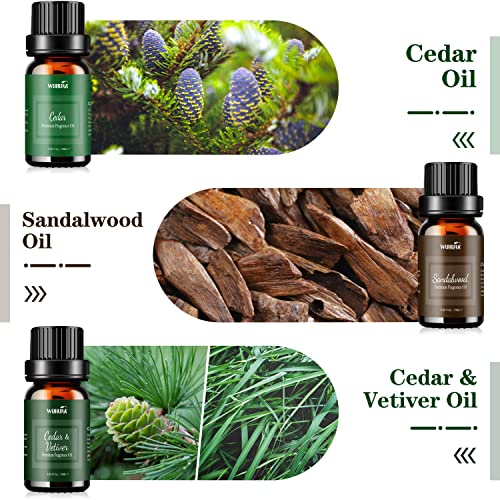 Essential Oils Set, Men Scents Fragrance Oil Essential Oils for Diffuser, Massage, Soap & Candle Making Scents - Sandalwood, Cedar, Cologne, Sweet Tobacco, Rum, Cedar & Vetiver Oils, 6x10ml