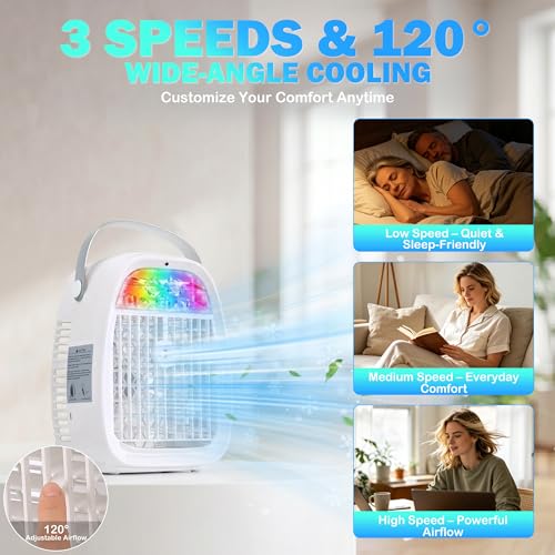 Portable Air Conditioner, 1100ML Mini Air Cooler with Remote Control, 4-in-1 Portable Air Cooler Fan, 3 Speeds, 2 Mist Modes, 1-4H Timer, 7 Colour LED, USB Cooling Fan for Bedroom Office Car Camping