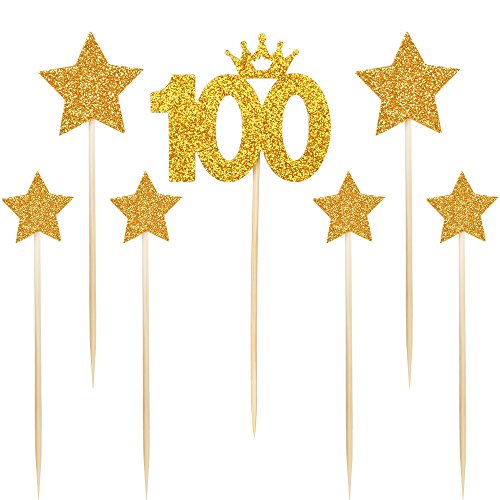 PALASASA Gold glitter 100 Days Cake Topper and pentacle for Parties Baby Happy Birthday,set of 7 - Thumbnail 6