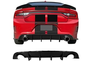 IKON MOTORSPORTS, Rear Bumper Lip Diffuser Compatible with 2015-2023 Dodge Charger SRT, Ikon Style PP Valance Body Kit, Gloss Black, 2016 2017 2018 2019