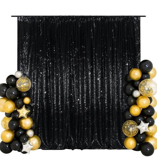 SquarePie 4x8ft Black Sequin Backdrop, High Density Non-Transparent Glitter Curtain for Photography, Birthday, Wedding Party Decorations, Thick Solid Background with 4" Rod Pocket, 1 Panel at Amazon
