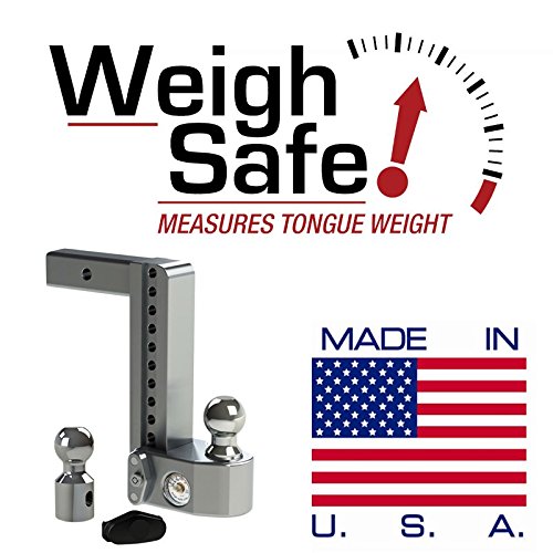 Weigh Safe WS10-2, 10" Drop Hitch w/ 2" Shank/Shaft, Adjustable Aluminum Trailer Hitch & Ball Mount w/ Built-in Scale, 2 Stainless Steel Balls (2" & 2-5/16") and a Double-pin Key Lock