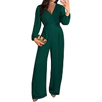 Pink Queen 2026 Jumpsuits for Women Dressy Long Sleeve V Neck Wide-Leg Romper Business Casual Party Outfits