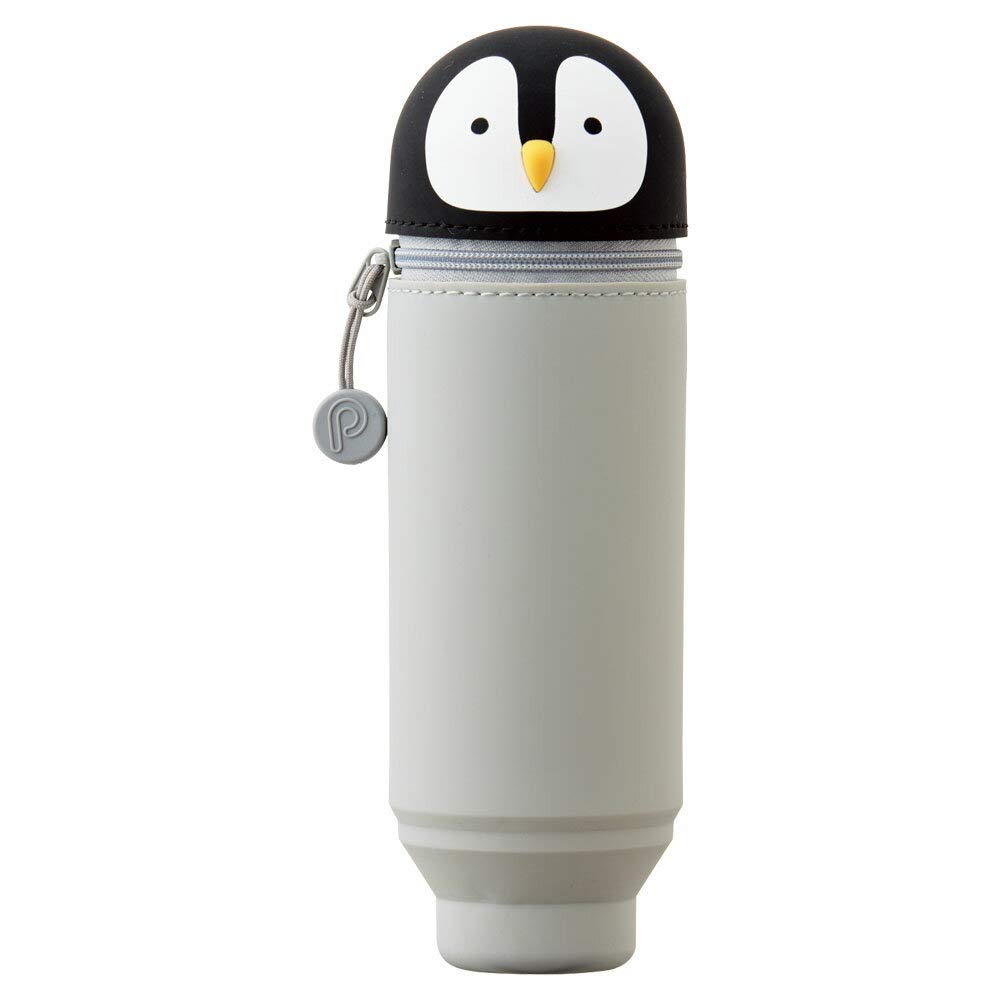 LIHITLAB PuniLabo Stand Up Silicone Pen Case -Pen Holder (2. 4" x 7. 8") (Penguin - A-7712-10)