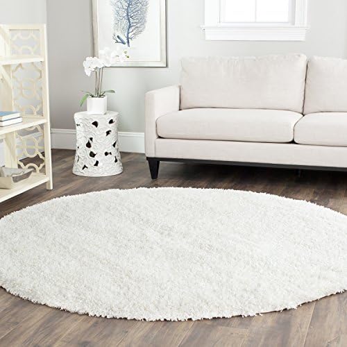 SAFAVIEH California Premium Shag Collection 8'6" x 8'6" Round White SG151 Non-Shedding Living Room Bedroom Dining Room Entryway Plush 2-inch Thick Area Rug