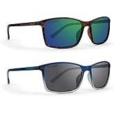 Epoch Eyewear Murphy Polarized Sunglasses 2 Pair Tortoise Frame w/Green Mirror Lens & Blue-Fade Frame w/Smoke Lens