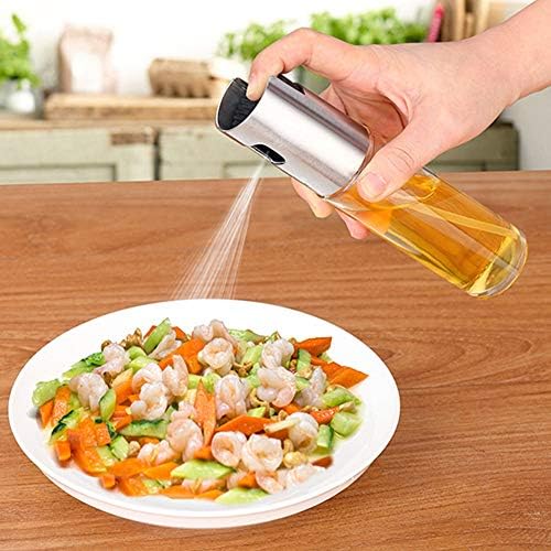 MaxFox Oil Spray Glass Bottle Pump - Olive Cooking Tools Stainless Steel Pot Leak-Proof Drops for Outdoor BBQ & Kitchen Supplies (Silver)