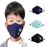 ZWZCYZ 3Pcs Kids Cartoon Cars Cotton Mask Children's PM2.5 Guaze Mask Dustproof Face Mask with N95 Filters (Pink Cat Cow +Pink Bear+English Word)