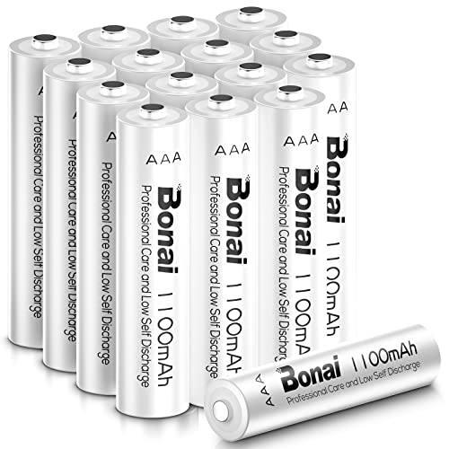 BONAI 1100 mAh Ni-MH AAA Rechargeable Batteries, 1200 Cycles, 1.2 V High Capacity AAA Rechargeable Pre-Charged Batteries, Low Self-Discharge (16 Pieces)