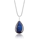 YANARA Blue Labradorite, Spectrolite Pendant Necklace for Women Birthstone Dainty Handmade Jewelry Silver Plated Chain 18 inch