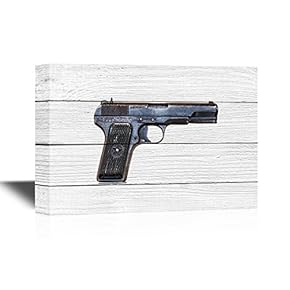 Hand Gun on Wood Style Background