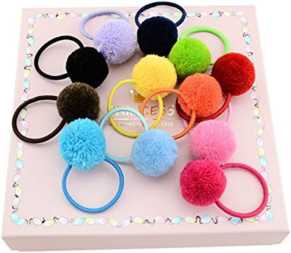 Cozypony 12pcs Fur Ball Elastic Hair Bands Ties Pom Poms Hair Rope Rubber Band Ponytail Holder Multicolor