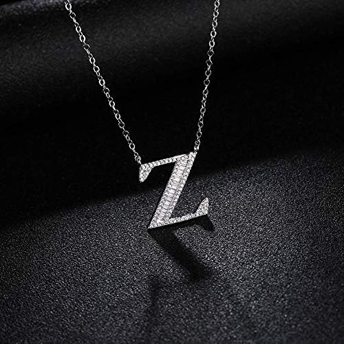 Shukun necklace Letter Pendant Necklace Fashion Flash Drill Ladder English Alphabet Pendant Necklace Female Sterling Silver Full Diamond Clavicle Chain Silver Jewelry(2 Pcs)
