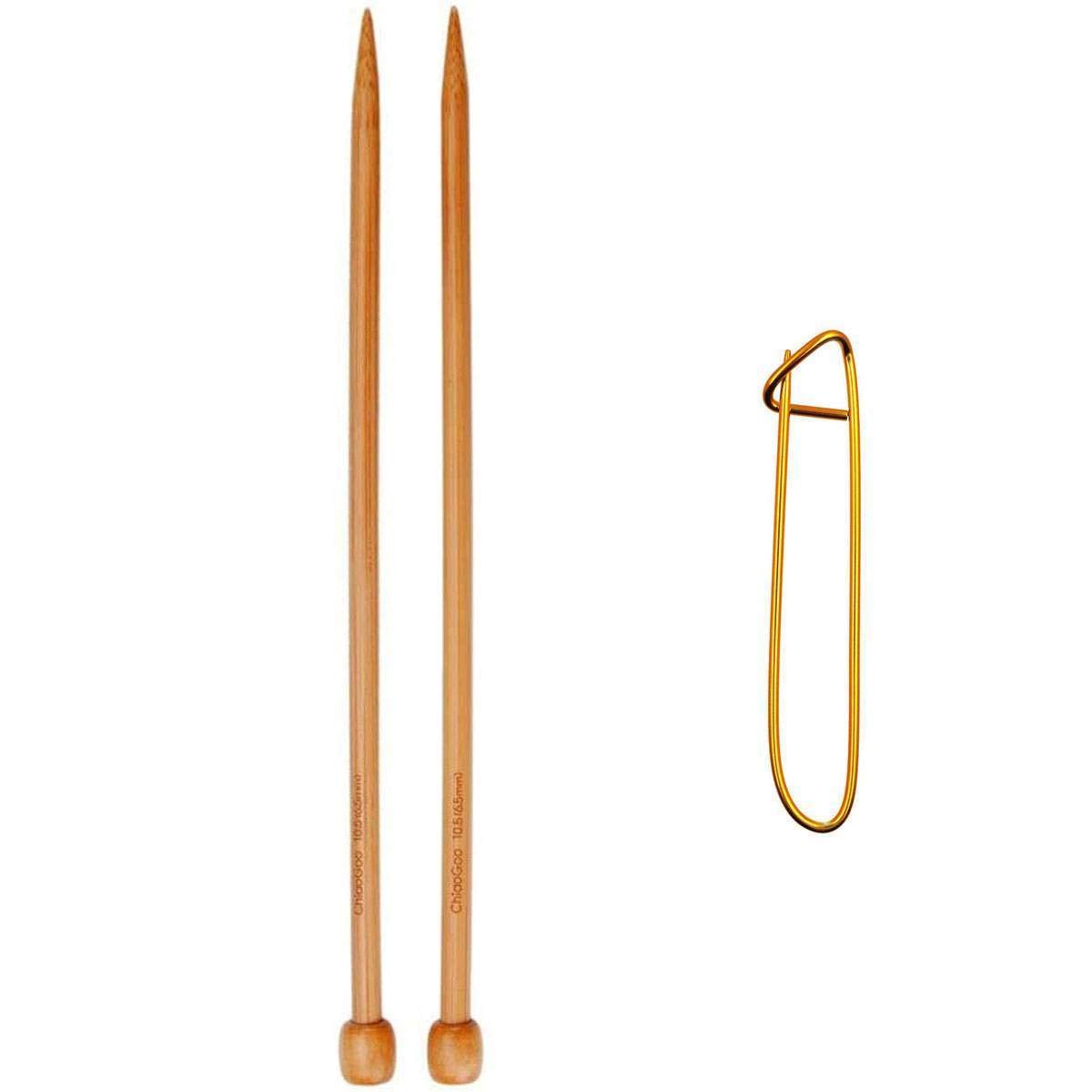 ChiaoGoo Knitting Needles Straight 9 inch (23cm) Bamboo Dark Patina Size US 5 (3.75mm) 1031-5 with Stitch Holder