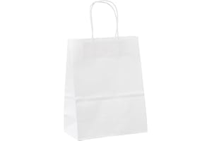 250 Pcs White Paper Bags with Handles, Gift Bags in bulk, Kraft Bags, Retail Bags, Merchandise Bags, Shopping Bags, For Weddi